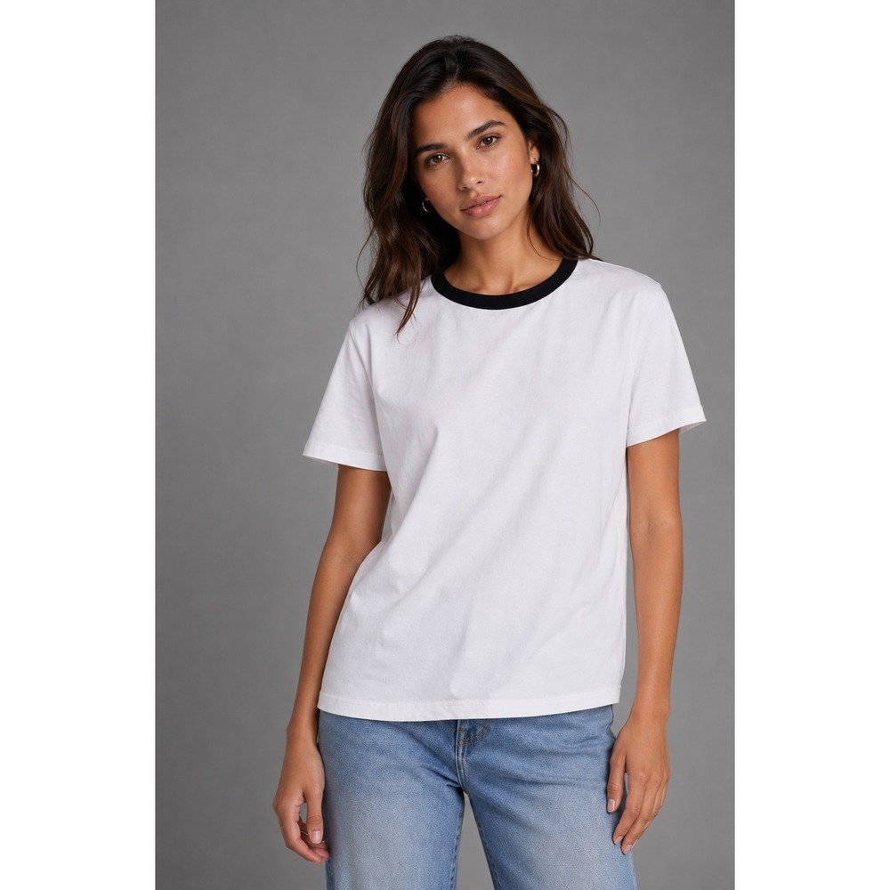 Madewell Tee Shirt Womens Size Small Perfect Crewneck Allday Jersey Ringer White